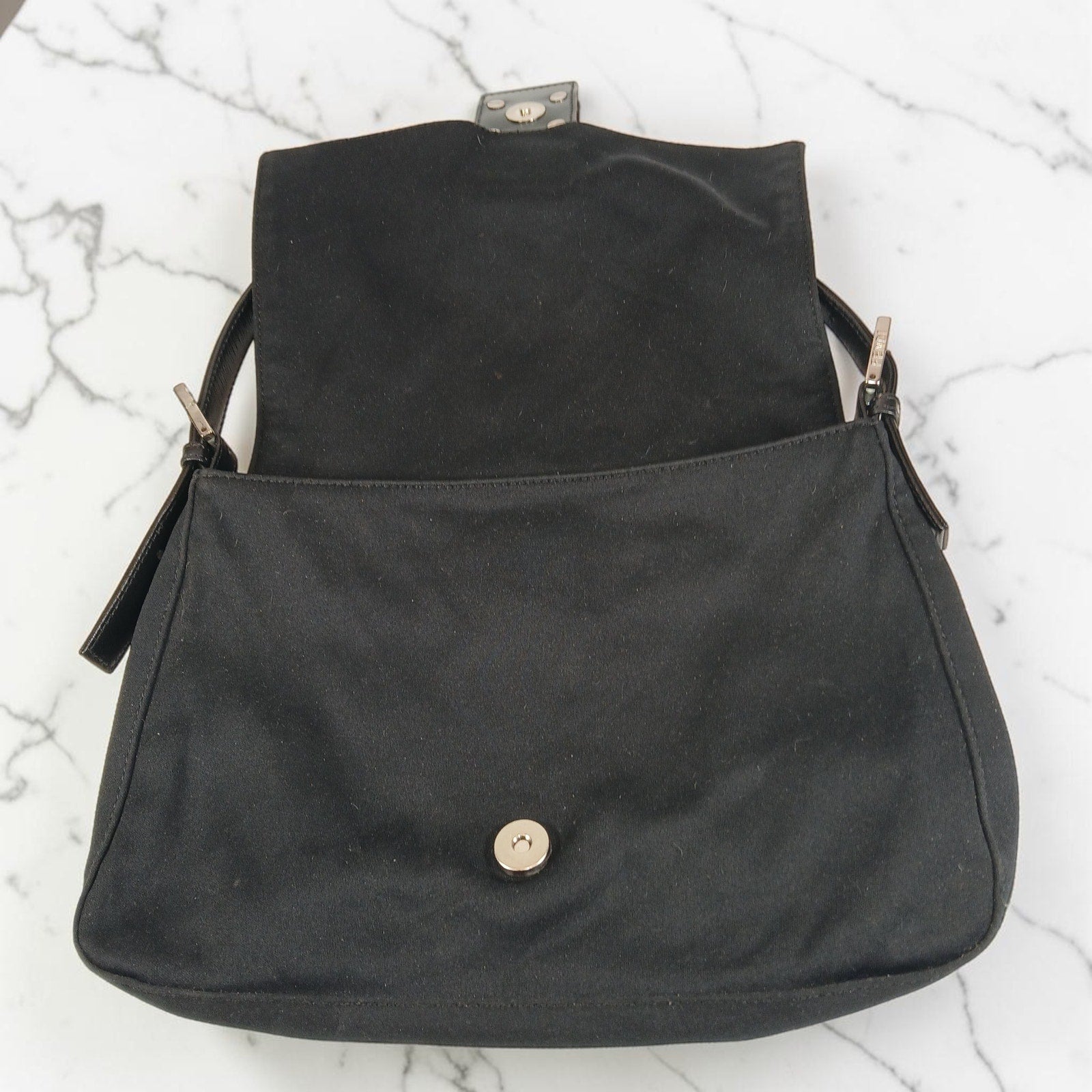 Fendi Mamma Black Neoprene Baguette Vintage Shoulder Bag