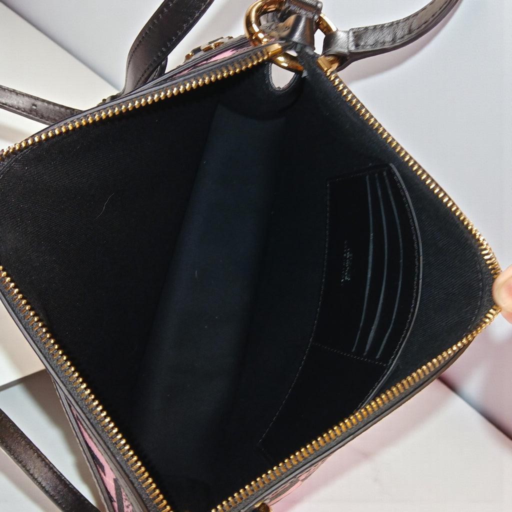 Versace La Greca Signature Coated Canvas Leather Crossbody Bag Pink/Black