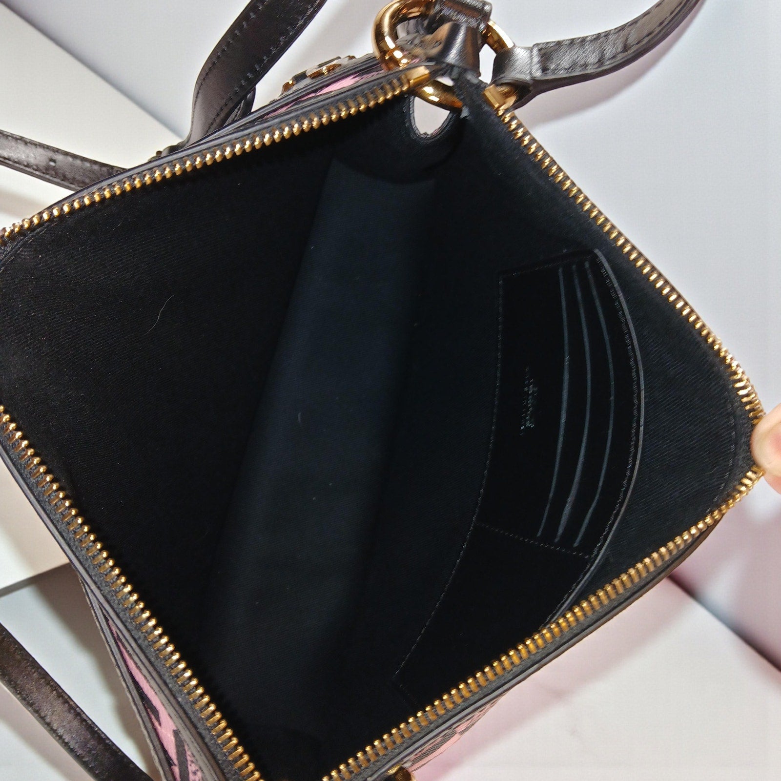 Versace La Greca Signature Coated Canvas Leather Crossbody Bag Pink/Black