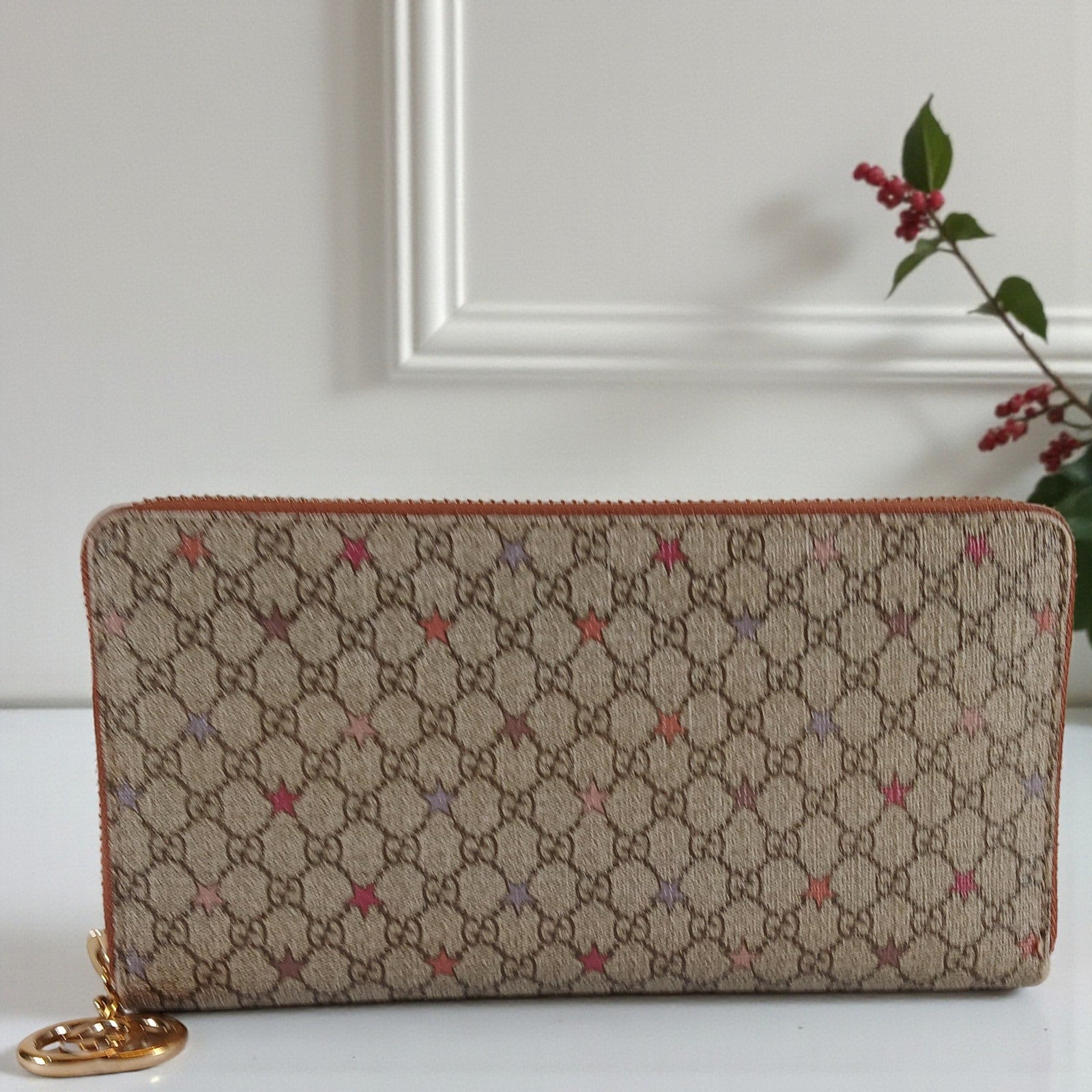 Gucci Micro GG Star Supreme Coated Canvas Zip Around Wallet