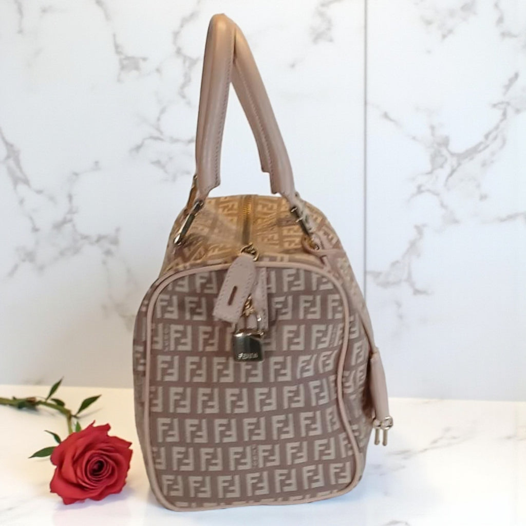 Fendi Zucchino Mini Boston Pink Handbag Pre-owned