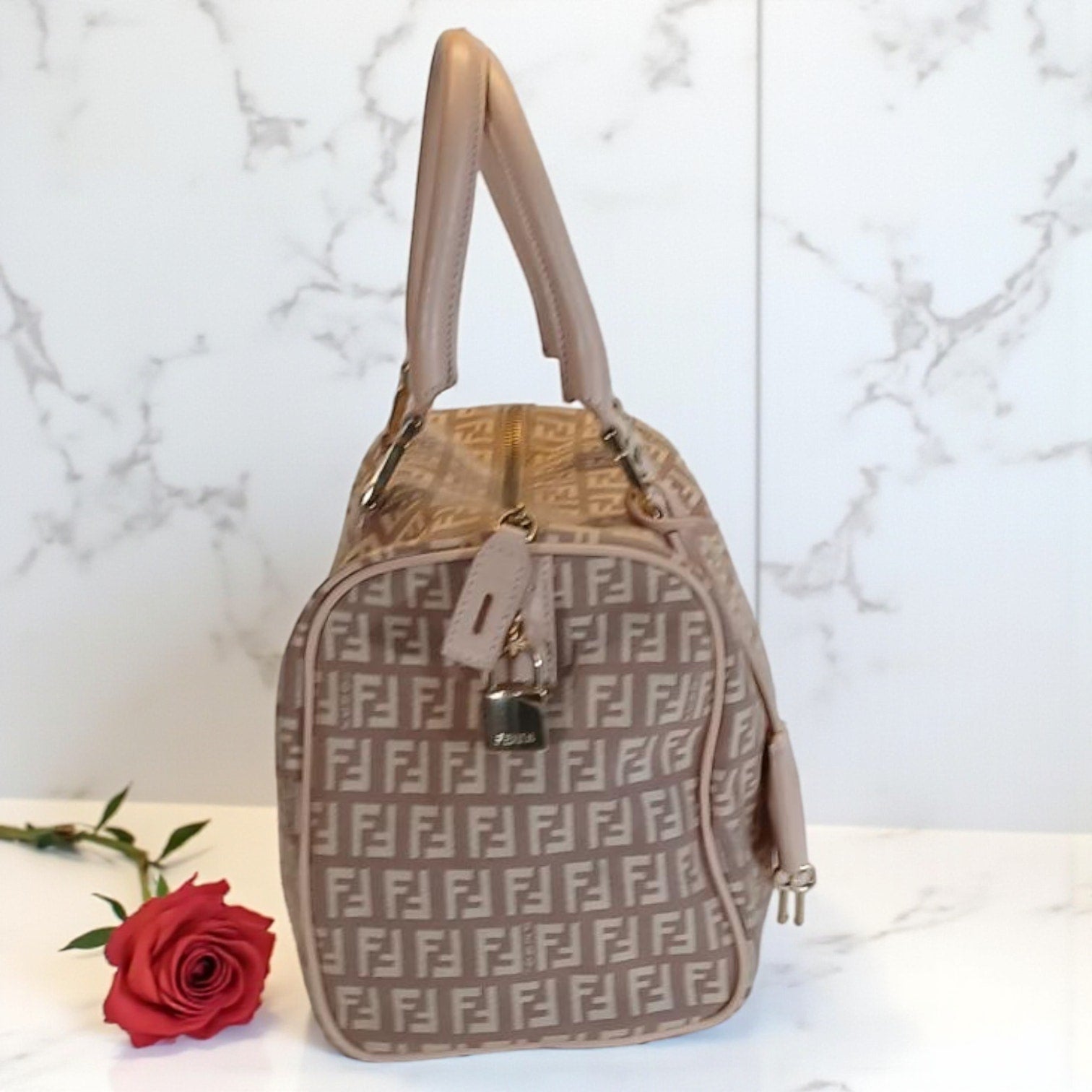 Fendi Zucchino Mini Boston Pink Handbag Pre-owned