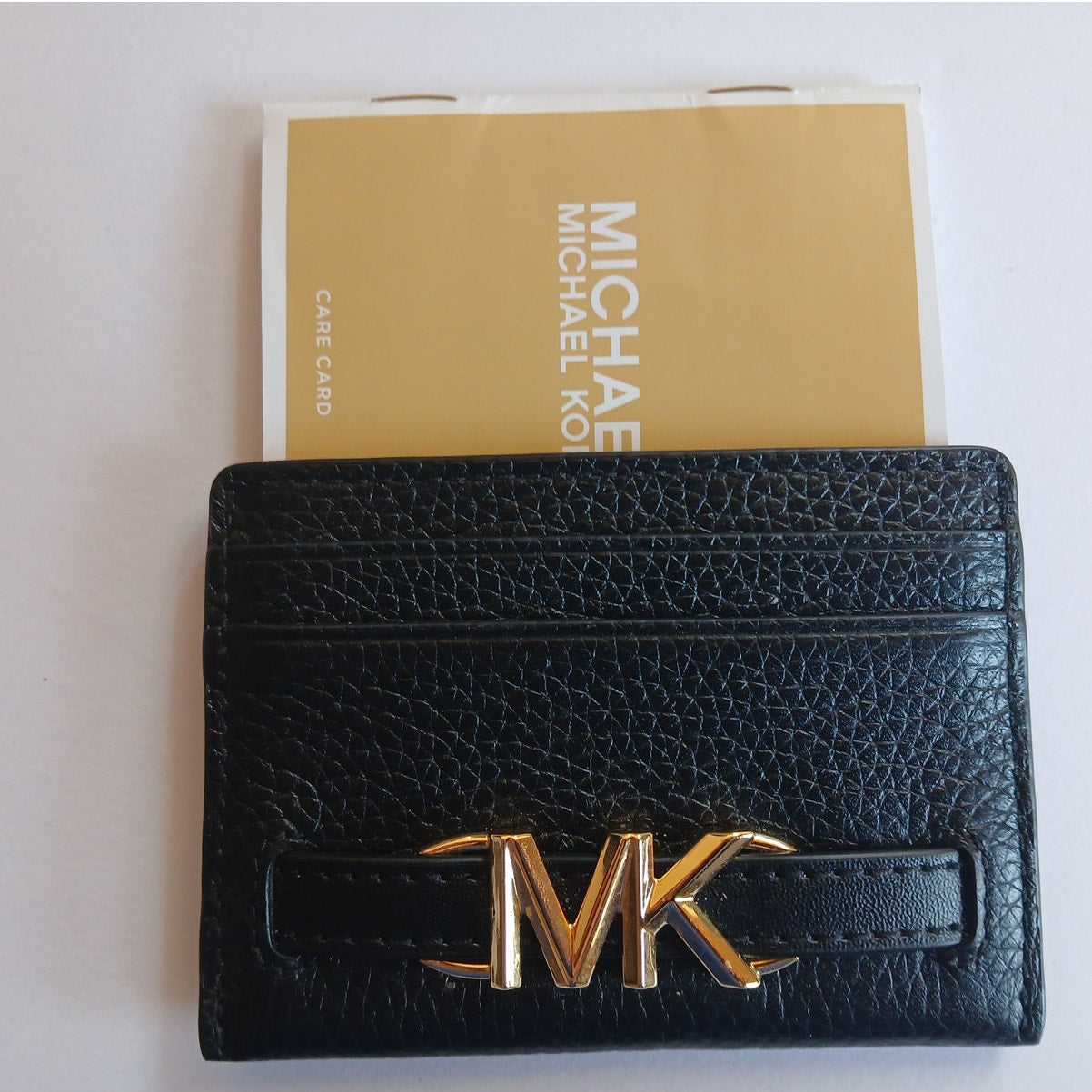 Michael Kors Black and Gold Large Leather Card Holder Wallet, New