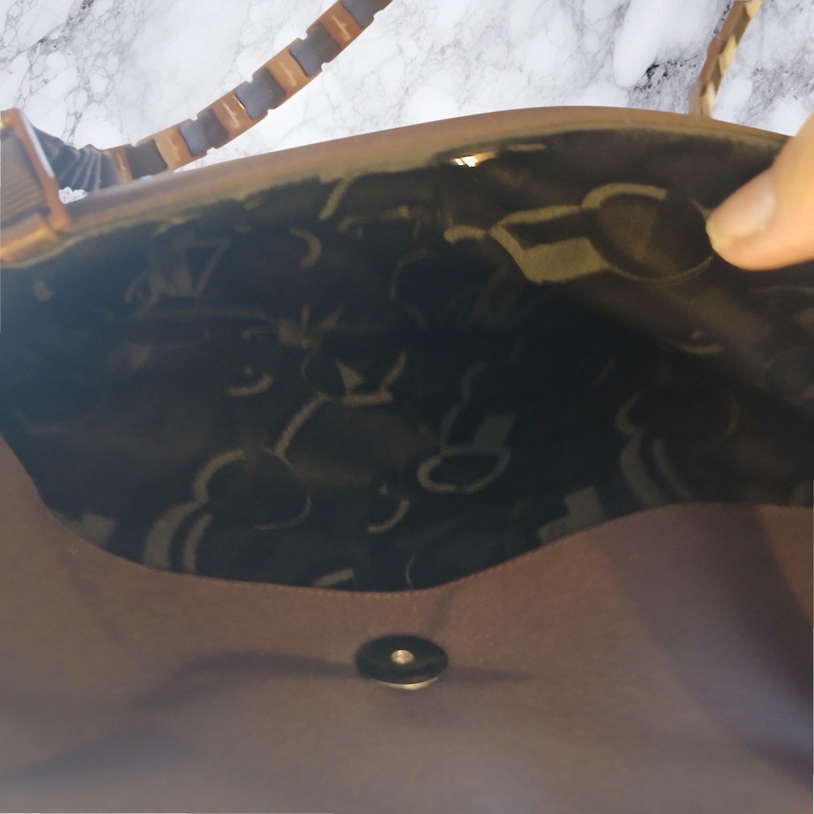 Salvatore Ferragamo Vala Tote in Brown Canvas with Logo Chain Strap