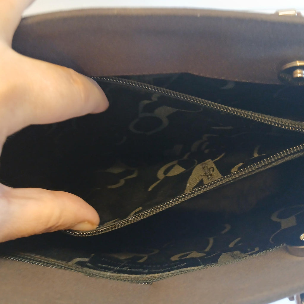 Salvatore Ferragamo Vala Tote in Brown Canvas with Logo Chain Strap
