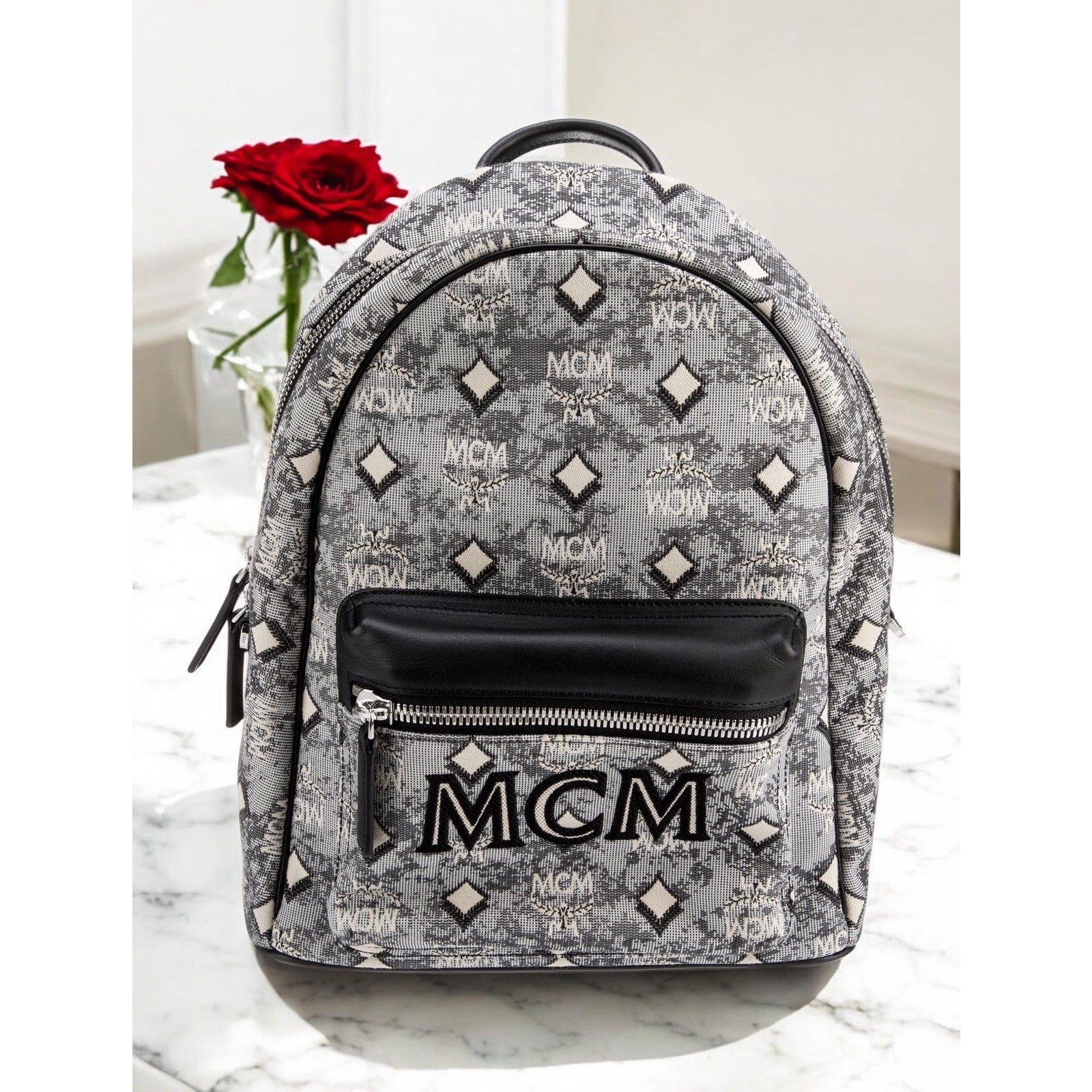 NWT - AUTH MCM Vintage Jacquard Monogram Logo Jacquard Backpack Mini