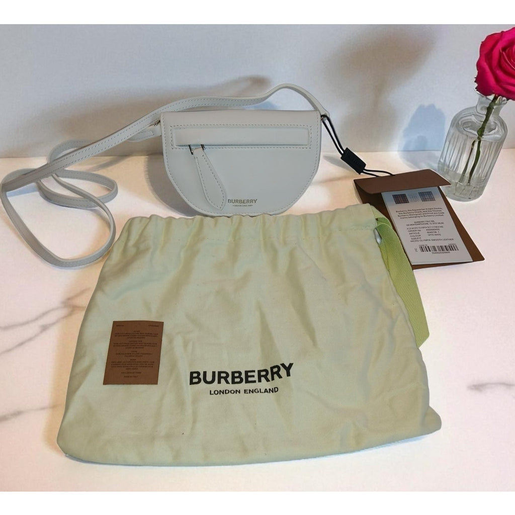 New - Burberry Olympia Micro Mini Leather Shoulder Bag Optic White