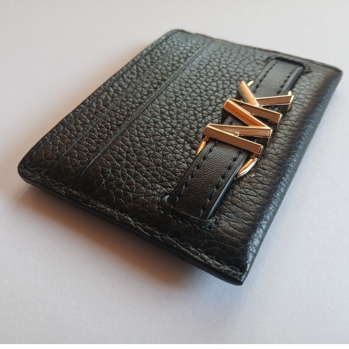 Michael Kors Black and Gold Large Leather Card Holder Wallet, New