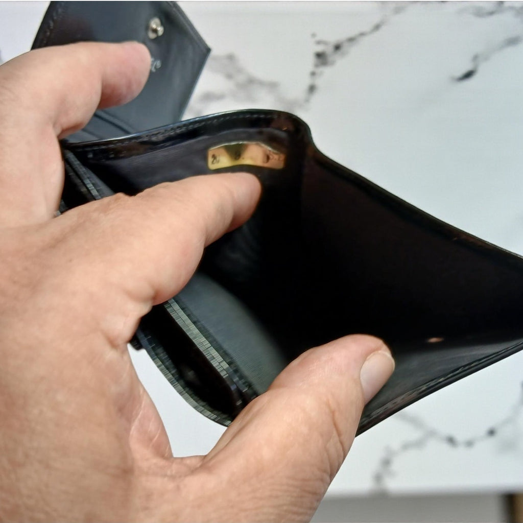 Chanel Patent Leather Black Trifold Compact Wallet