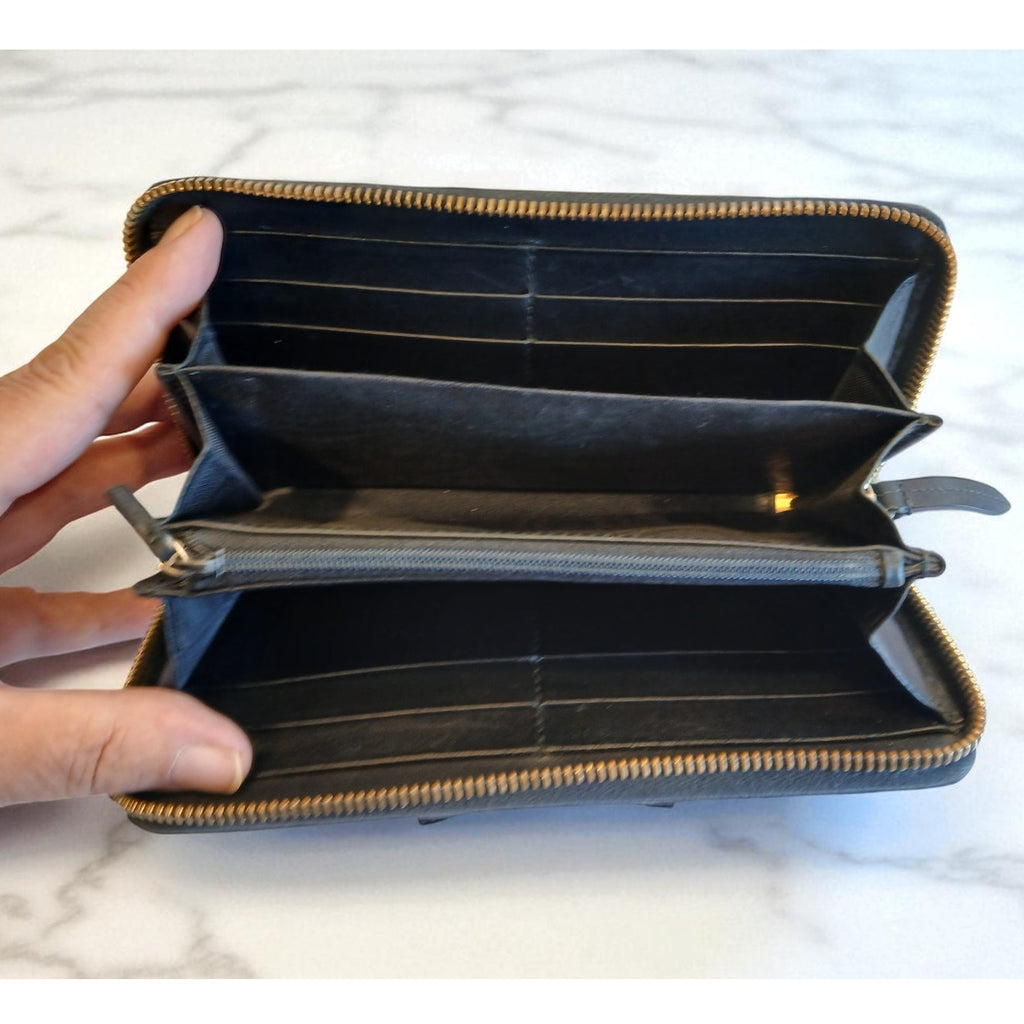 GUCCI GG Marmont Ribbon Long Wallet Round Zipper Black Leather - Authentic
