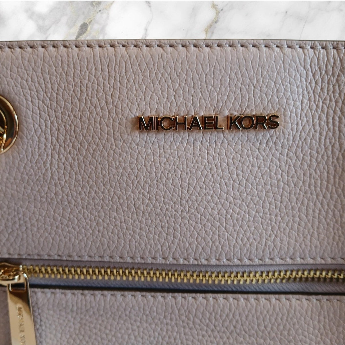 Michael Kors Jet Set Medium Leather Front Zip Chain Tote Powder Blush NWT
