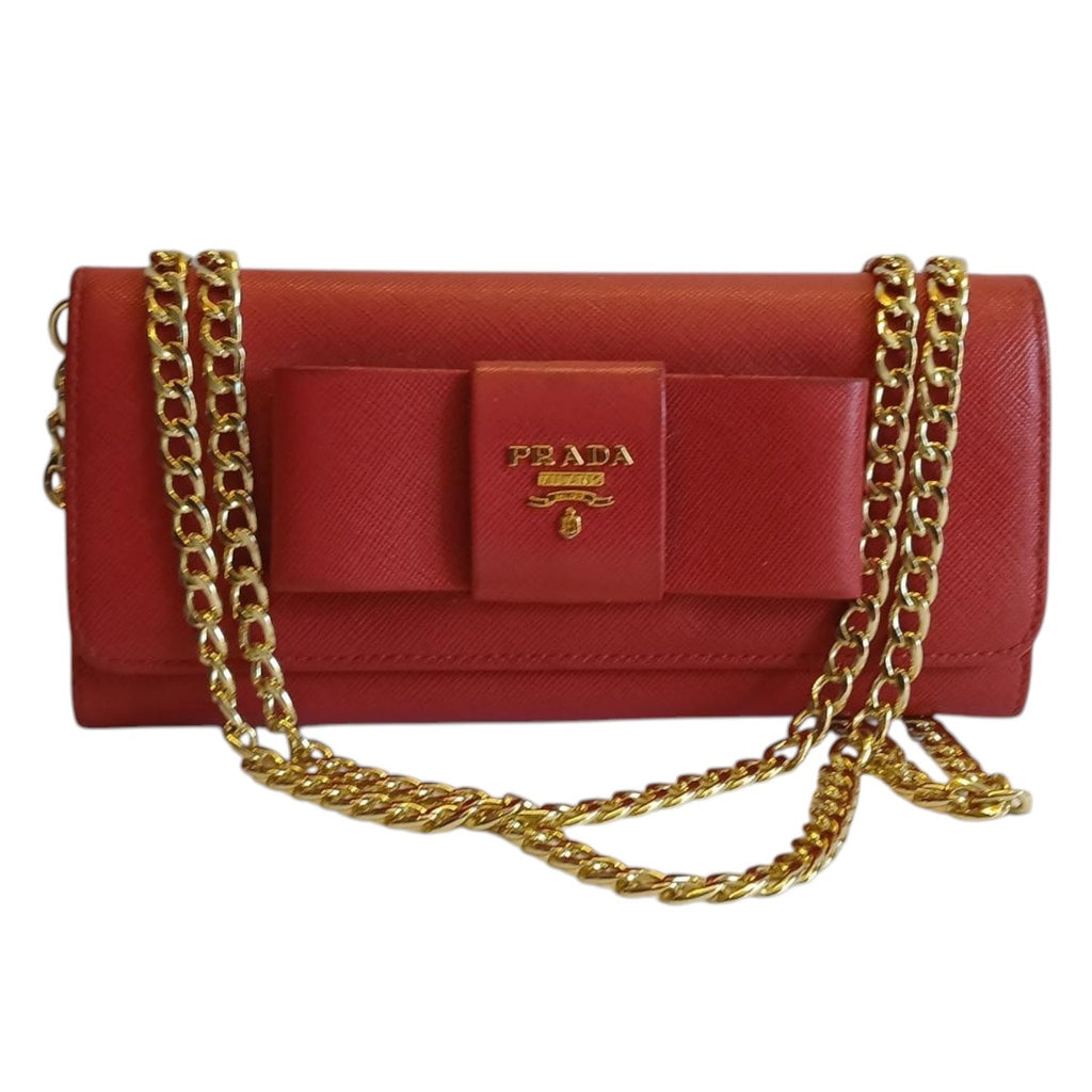 Prada Saffiano Leather Pink Wallet on a Chain Crossbody