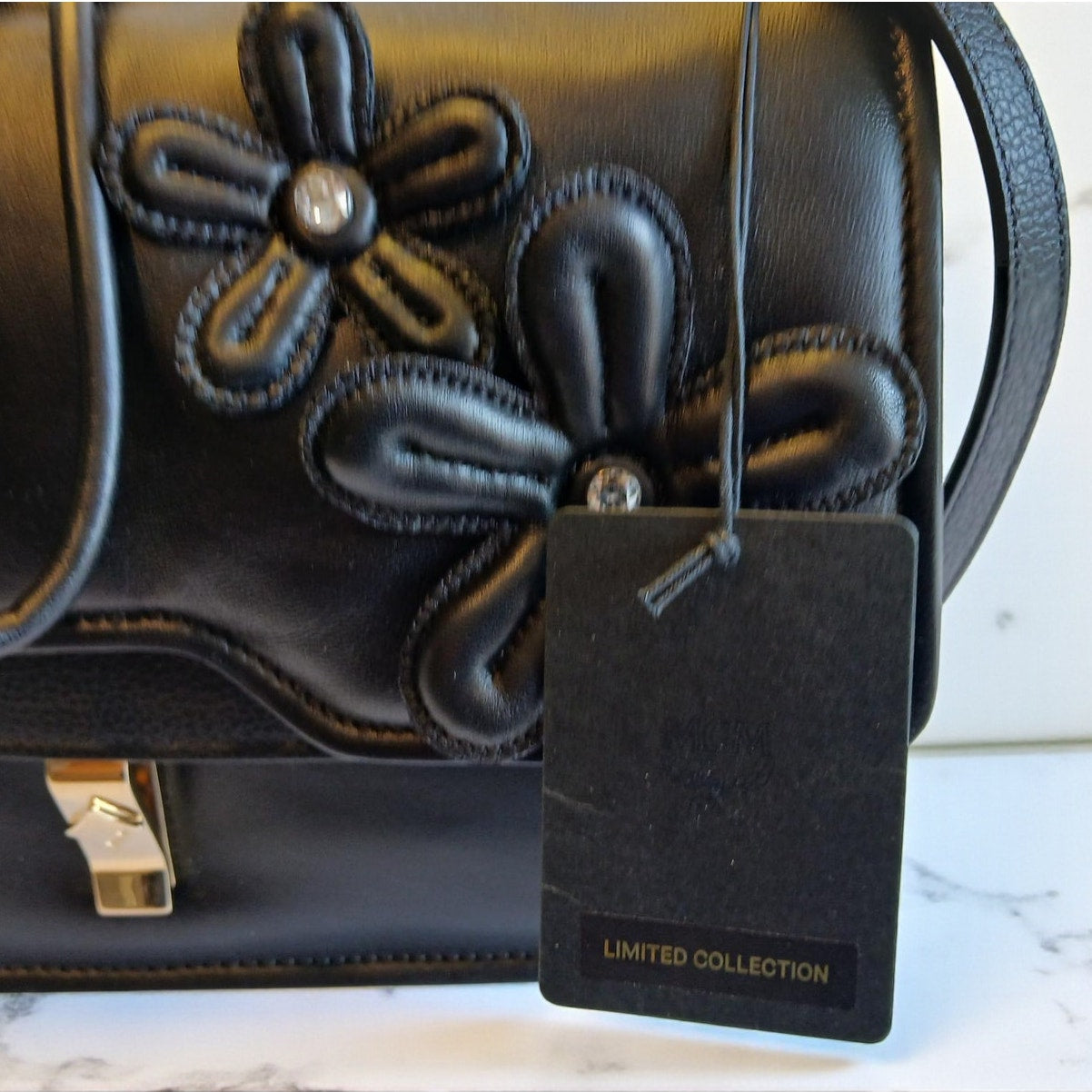 NWT MCM Limited Collection Medium Floral Appliqué Leather Shoulder/Crossbody Bag