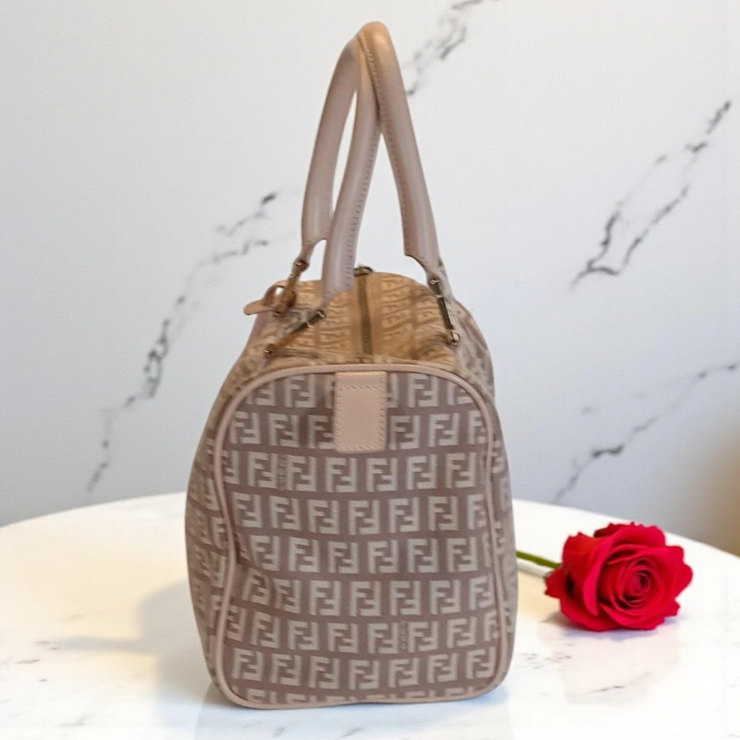 Fendi Zucchino Mini Boston Pink Handbag Pre-owned