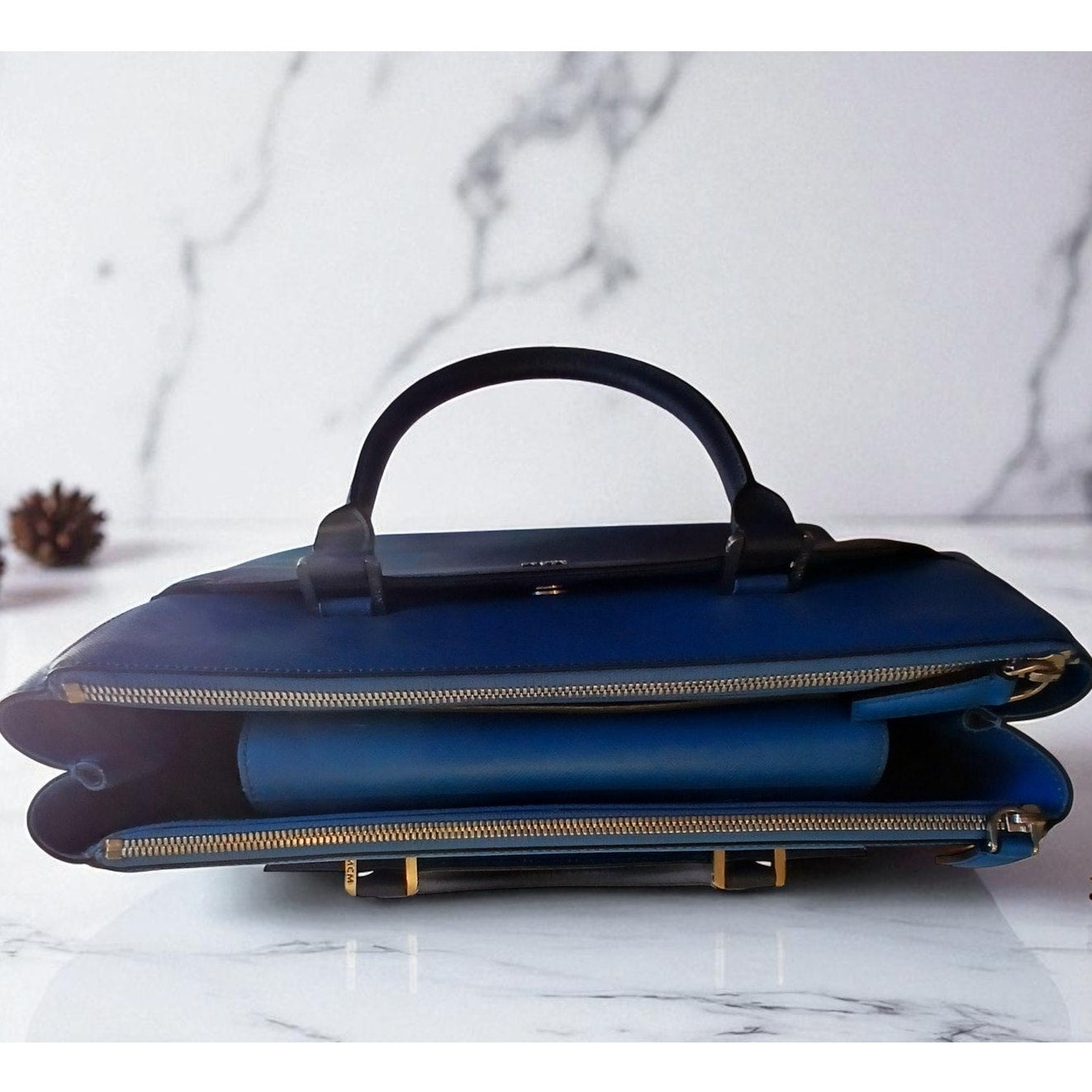 MCM Saffiano Leather Handbag Two-Tone Blue