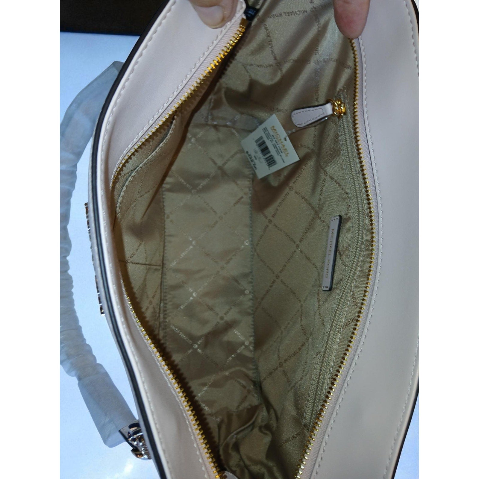 Michael Kors Jet Set Medium Leather Front Zip Chain Tote Powder Blush NWT