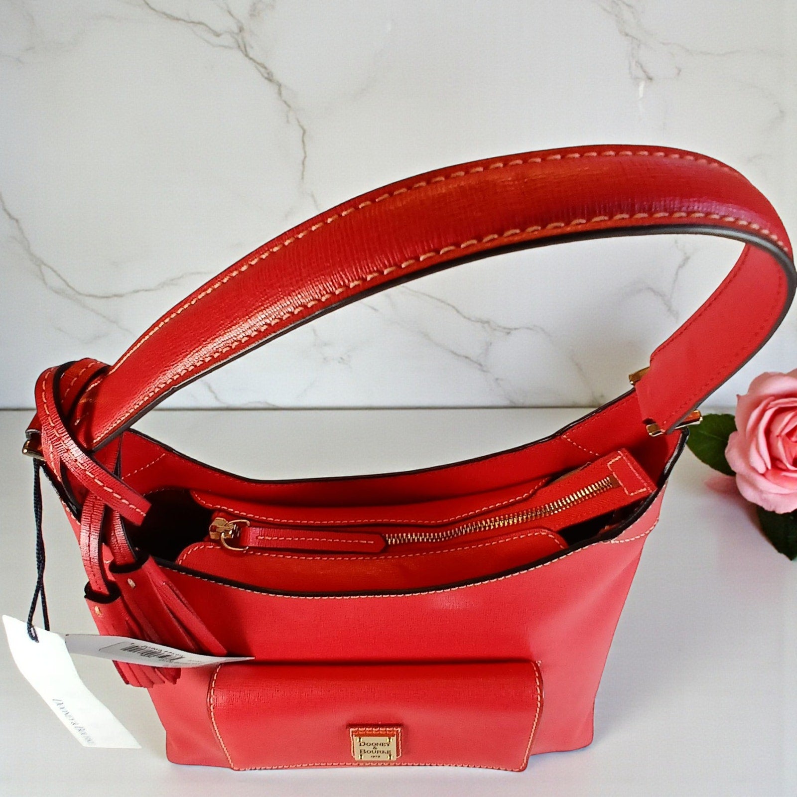 Dooney & Bourke Red Saffiano Leather Hobo Bag w/ Dust Bag NWT