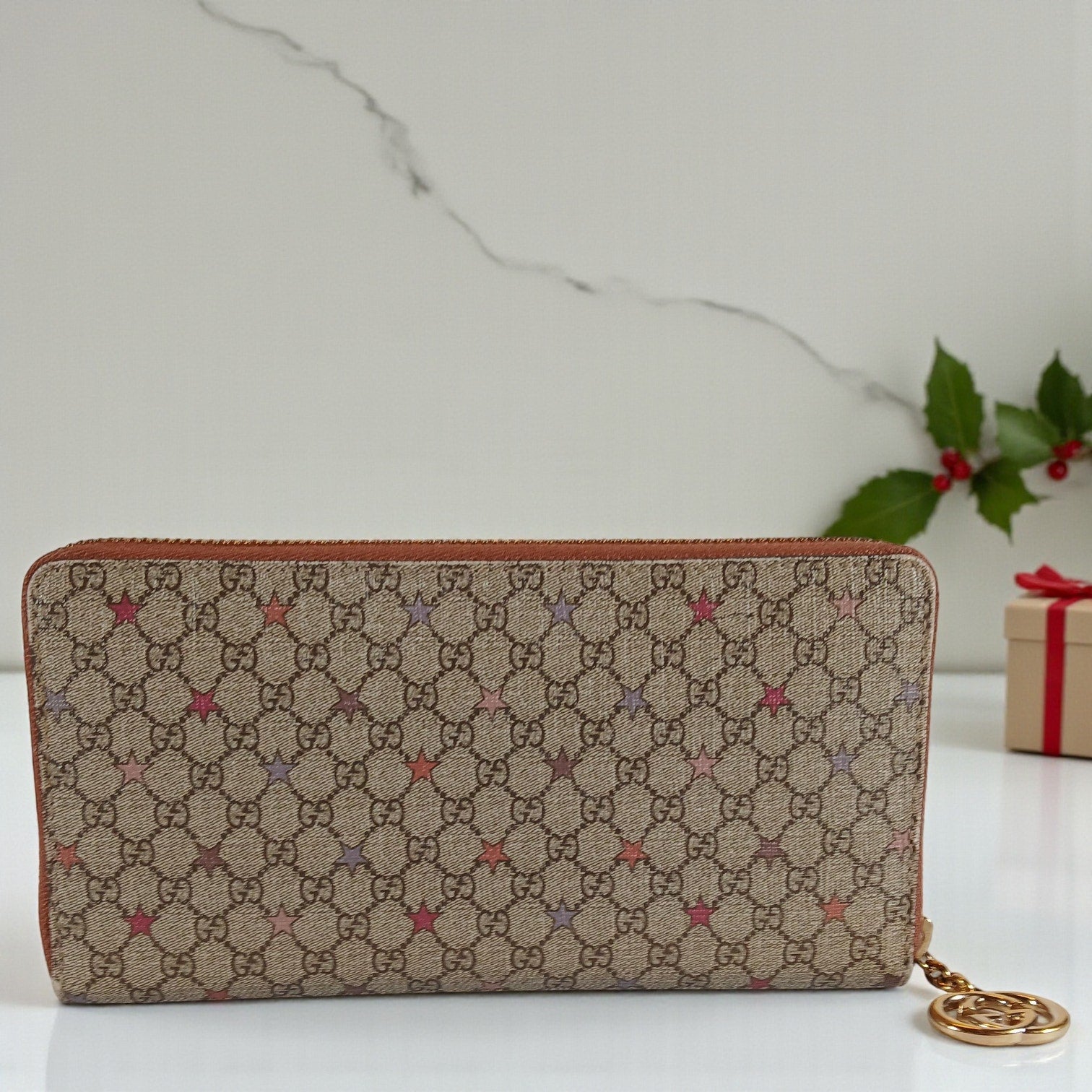 Gucci Micro GG Star Supreme Coated Canvas Zip Around Wallet