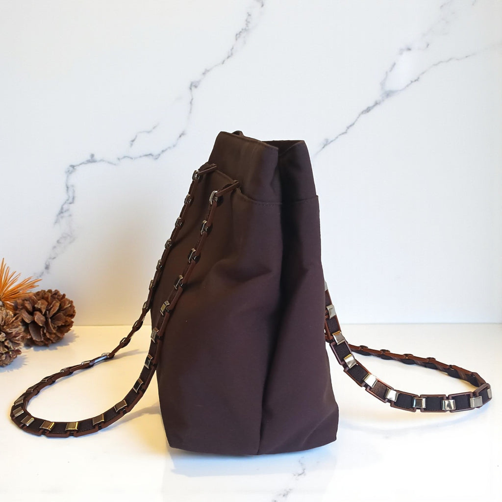 Salvatore Ferragamo Vala Tote in Brown Canvas with Logo Chain Strap
