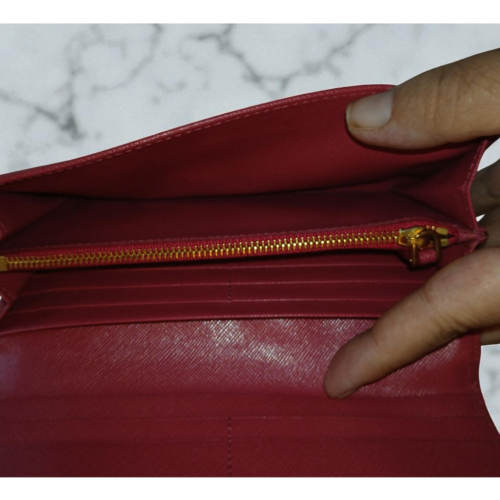 Prada Saffiano Leather Pink Wallet on a Chain Crossbody
