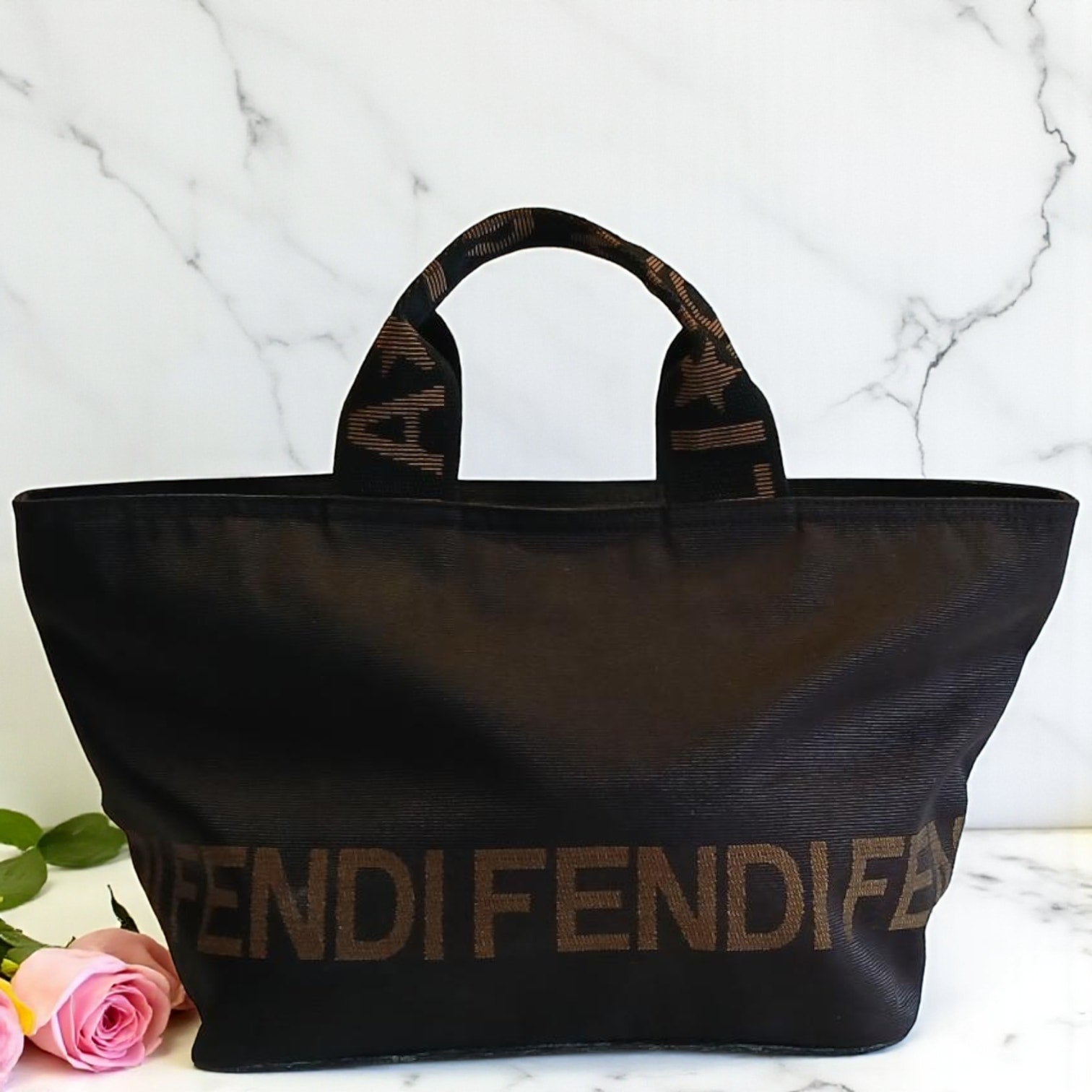 Fendi Mini Roma Black Canvas Tote Bag Vintage