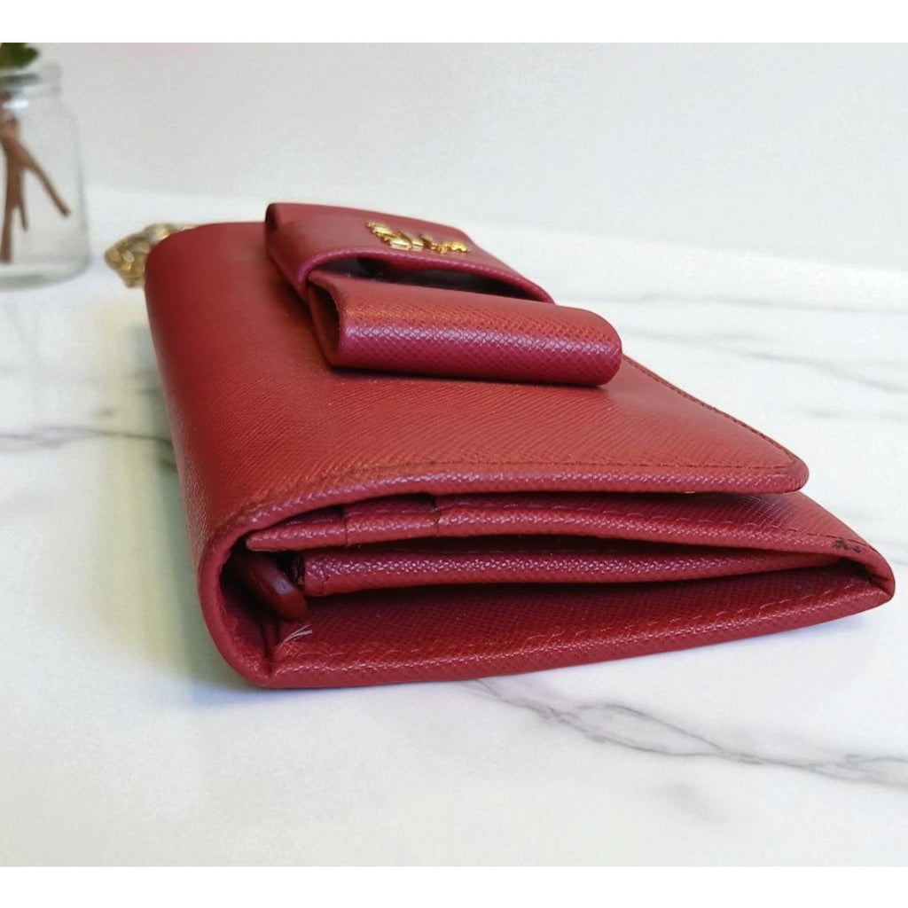 Prada Saffiano Leather Pink Wallet on a Chain Crossbody