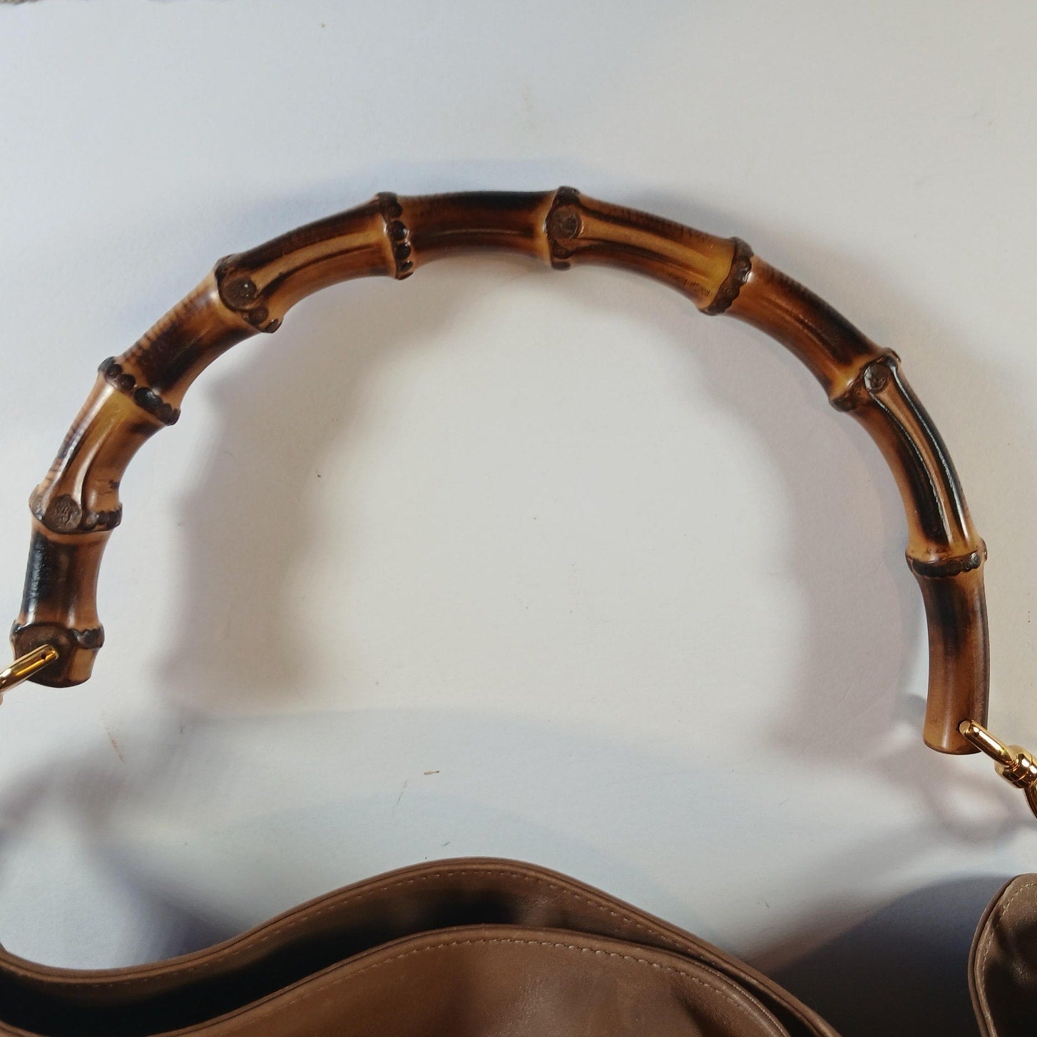 GUCCI Bamboo Shoulder/Hand Bag Leather Brown Gold