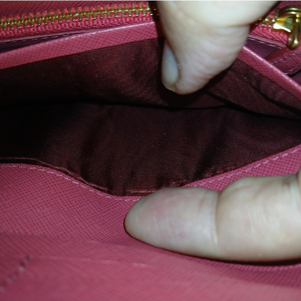 Prada Saffiano Leather Pink Wallet on a Chain Crossbody