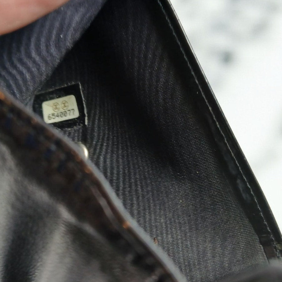 Chanel Patent Leather Black Trifold Compact Wallet