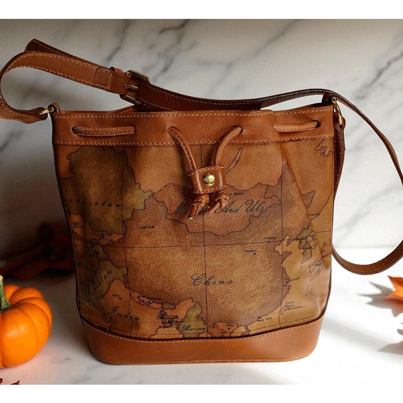 Authentic Alviero Martini Classe World Map Bucket Bag