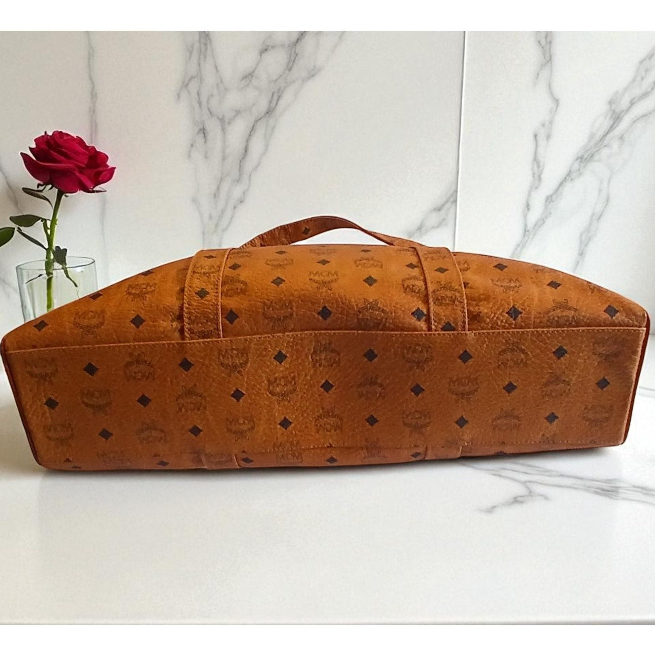 Vintage MCM Visetos Large Dome Shoulder Bag Cognac Monogram