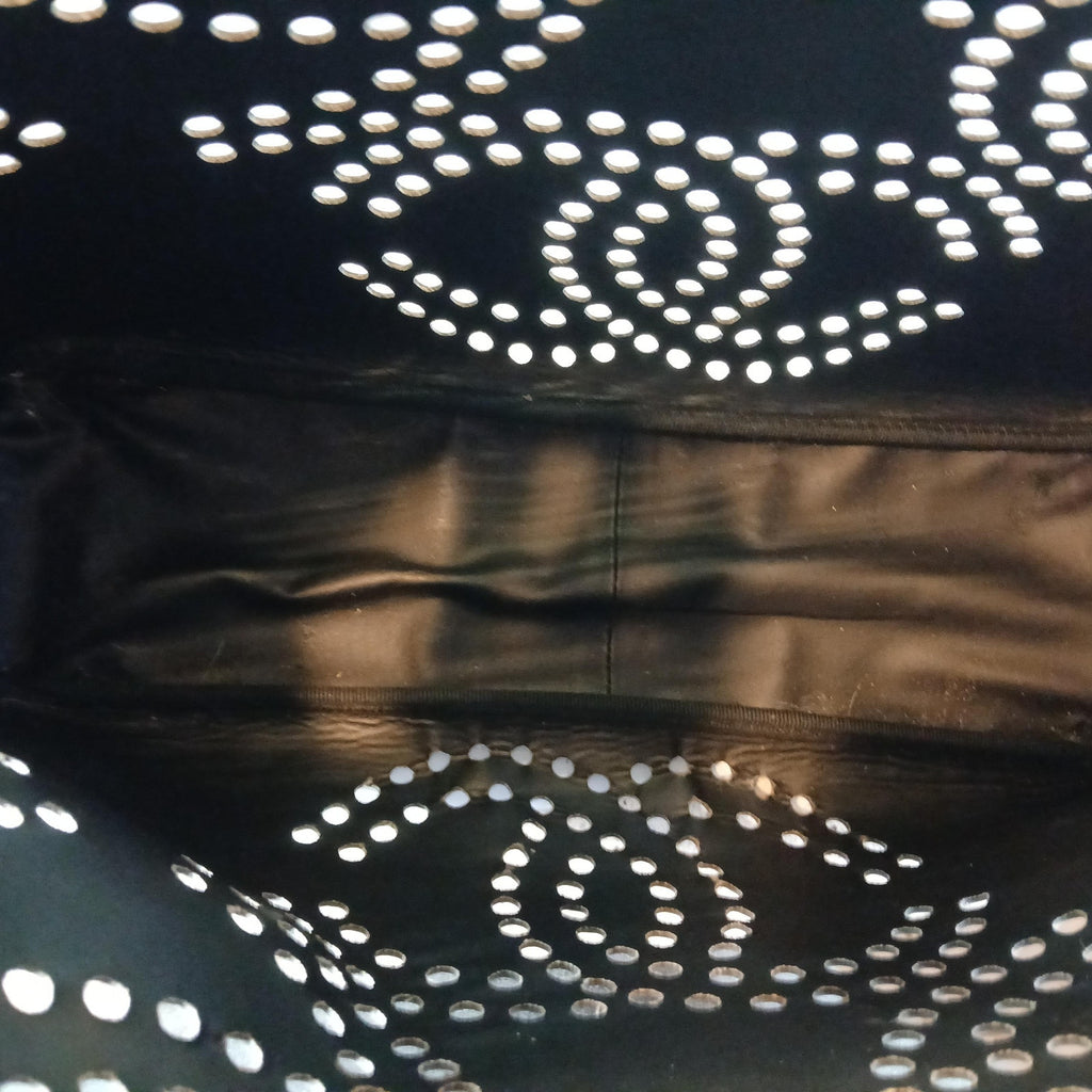 CHANEL Vintage Black Patent Leather Perforated Triple CC Tote Bag & Pouch