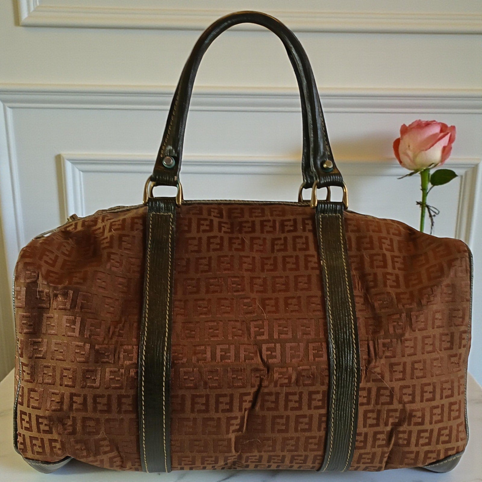 Fendi Vintage Zucca Boston Duffle Bag