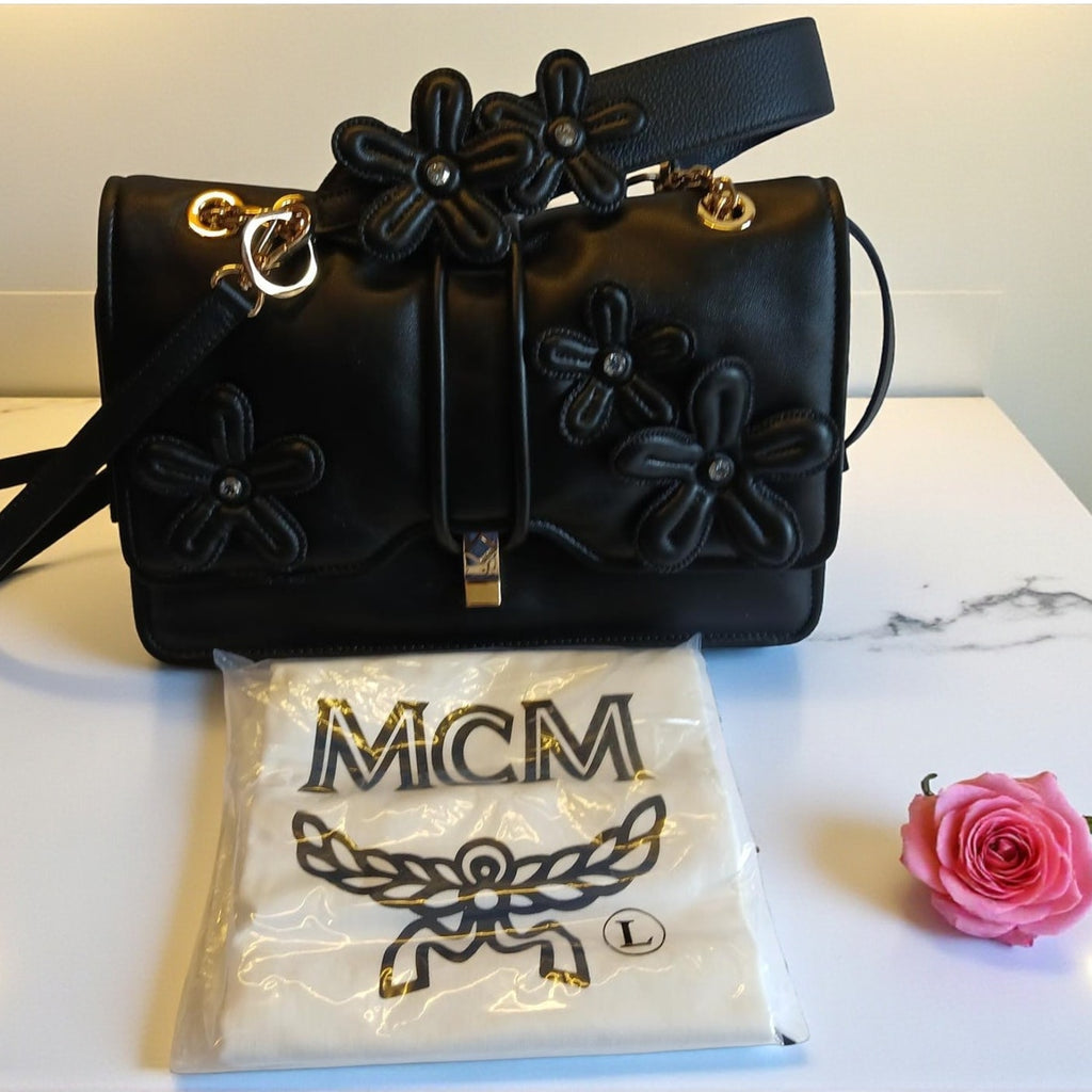 NWT MCM Limited Collection Medium Floral Appliqué Leather Shoulder/Crossbody Bag