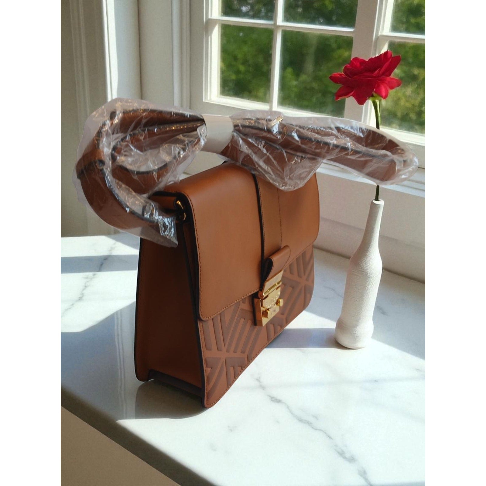 MCM Tracy Shoulder Bag in Cubic Logo Leather Cognac - NWT