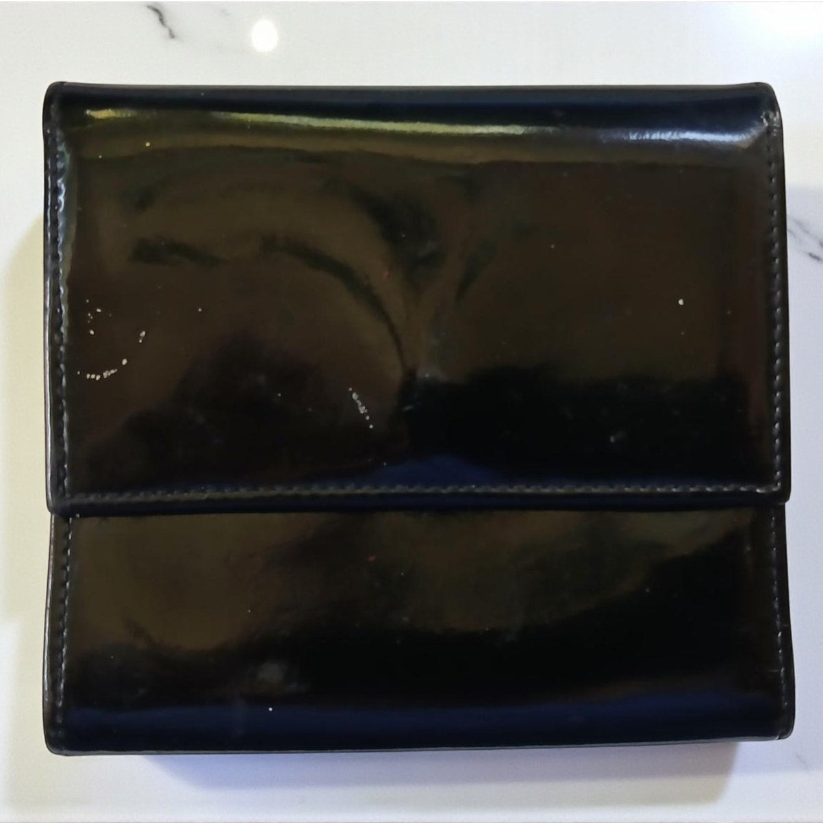Chanel Patent Leather Black Trifold Compact Wallet
