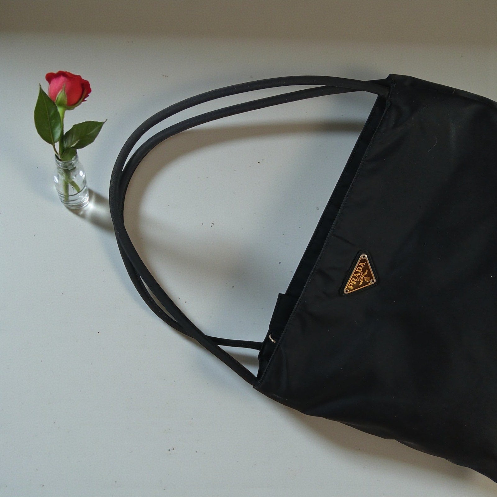 Prada Nylon Tessuto Triangle Logo Tote Bag Black