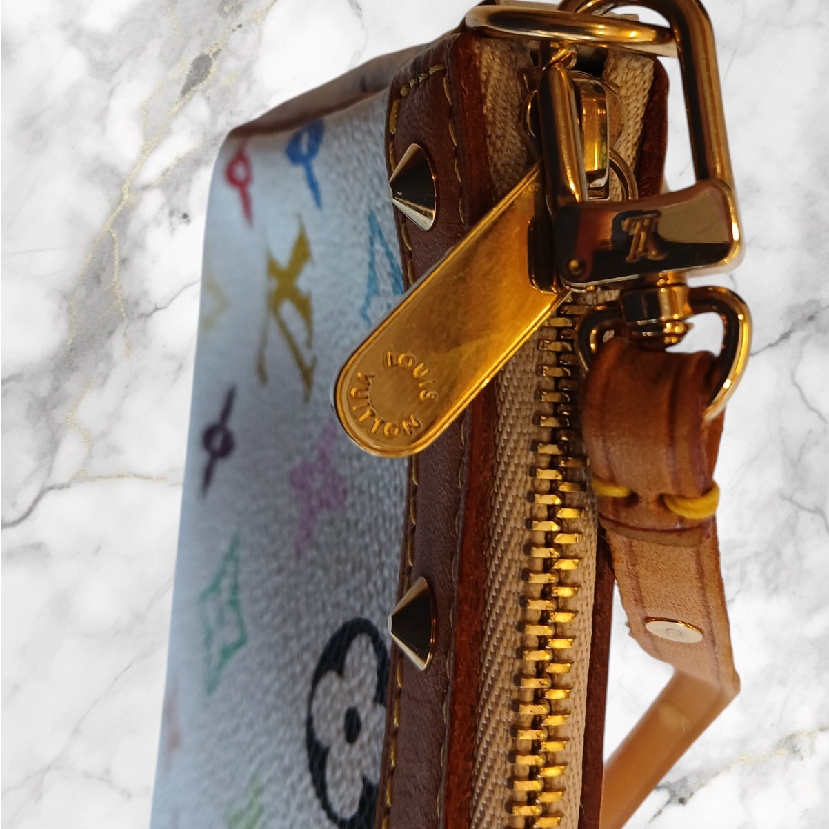 Authentic Louis Vuitton Multicolor Murakami Pochette Top Handle Bag