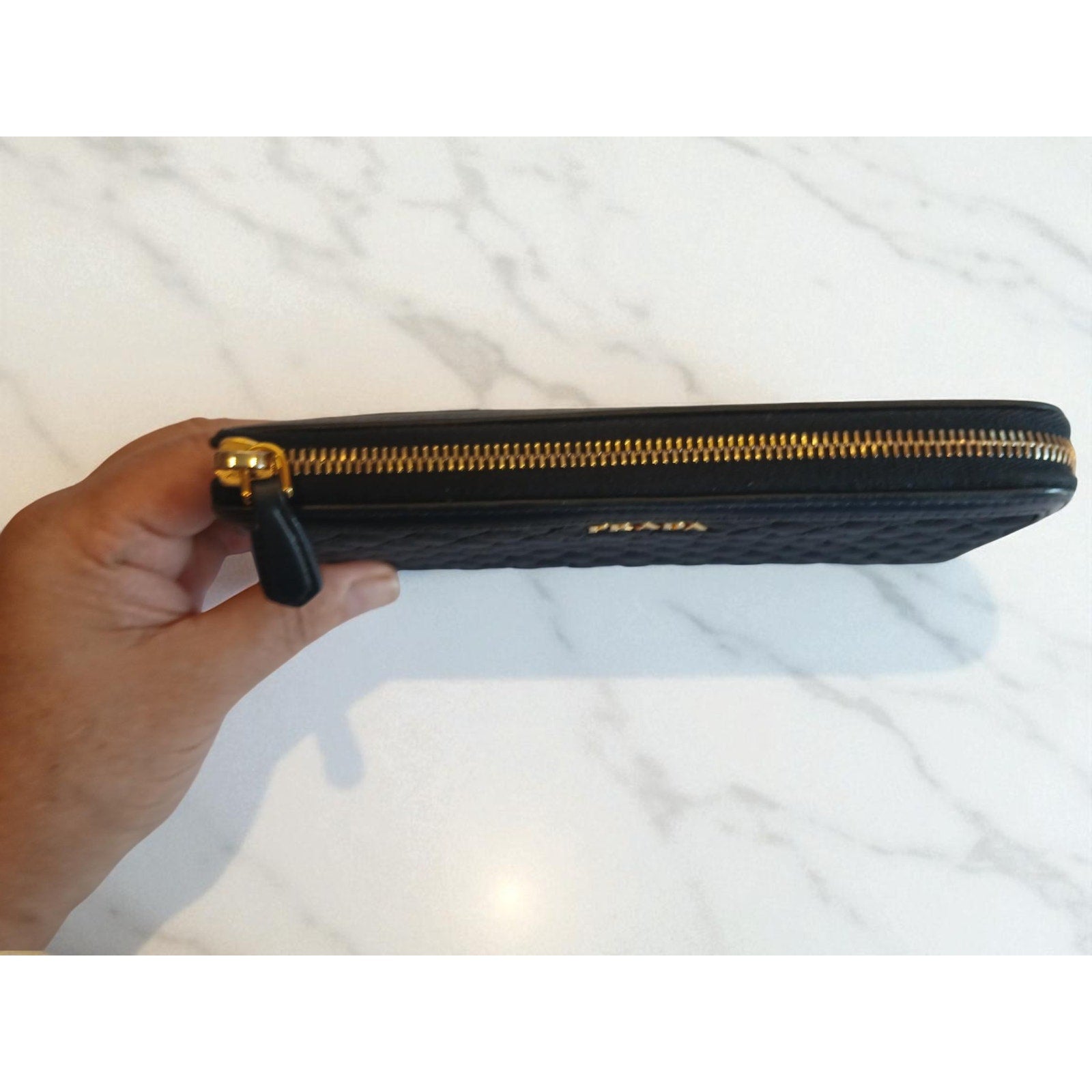Prada Tessuto Nylon Quilted Zip Around Wallet in Black