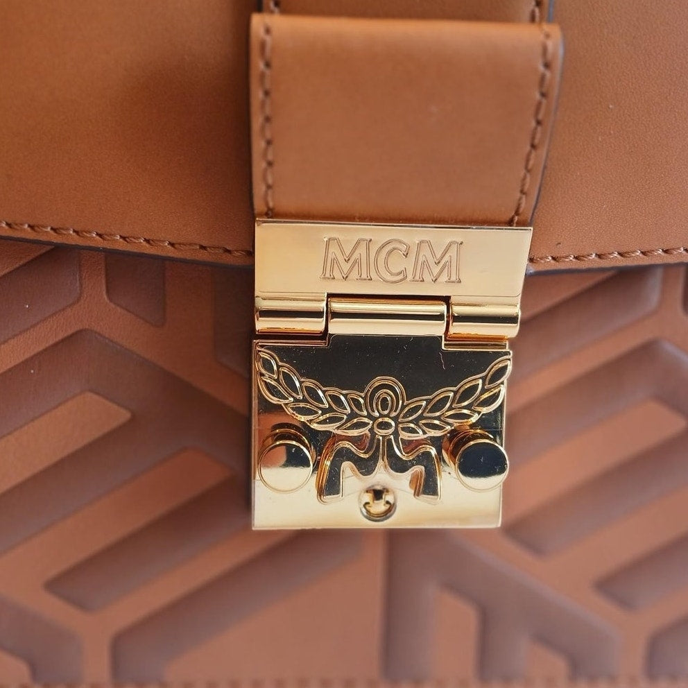 MCM Tracy Shoulder Bag in Cubic Logo Leather Cognac - NWT