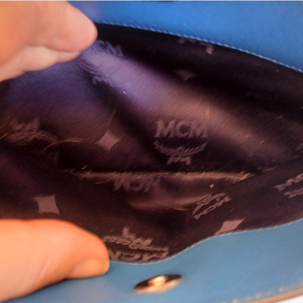 MCM Saffiano Leather Handbag Two-Tone Blue
