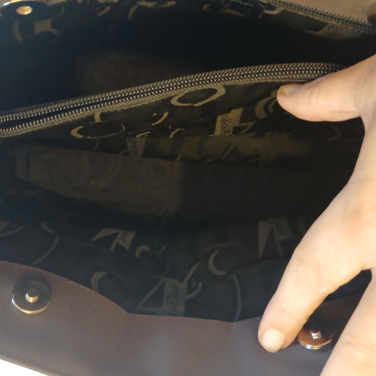 Salvatore Ferragamo Vala Tote in Brown Canvas with Logo Chain Strap