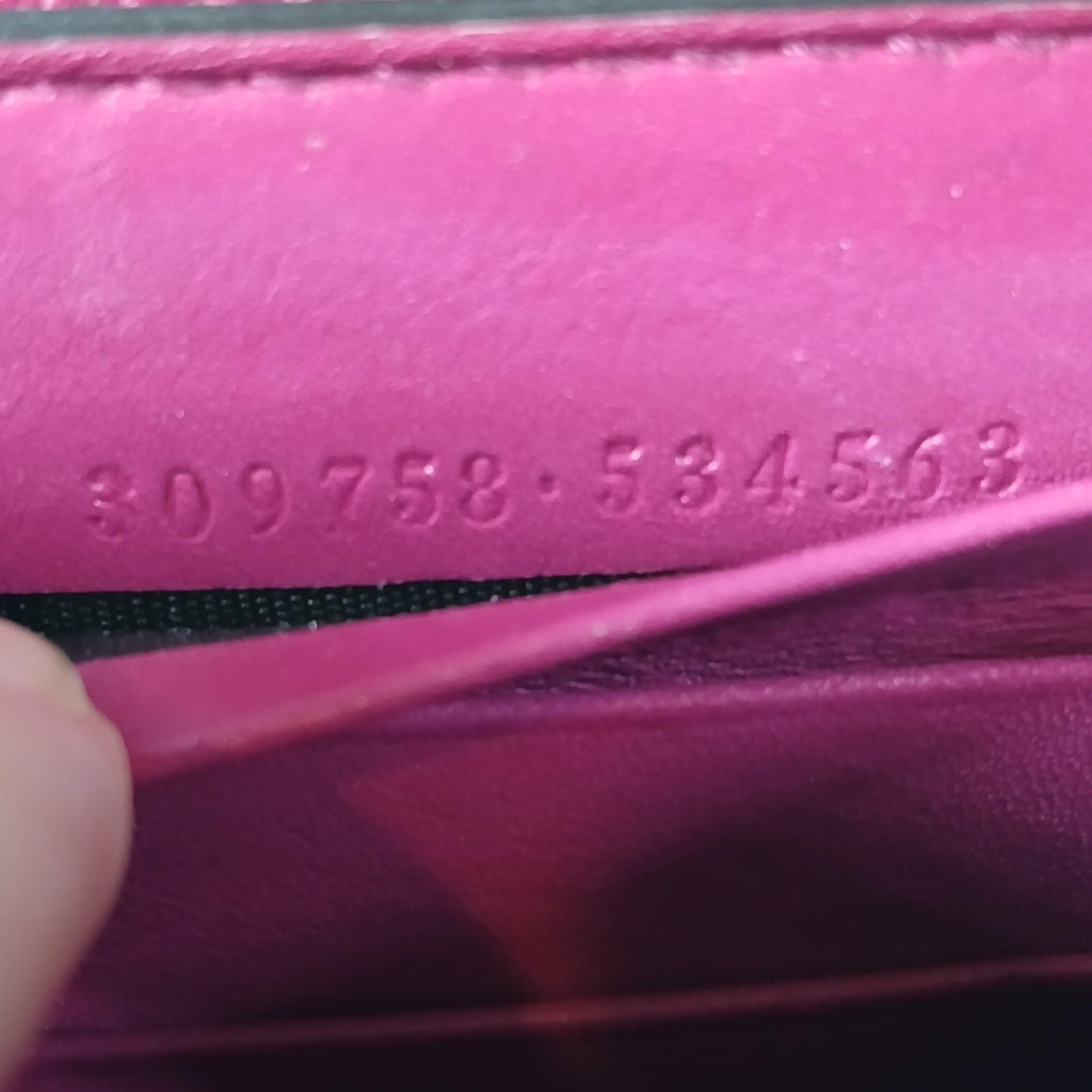 Gucci Shima GG Belted Zip Around Pink Enamel Leather Micro Long Wallet