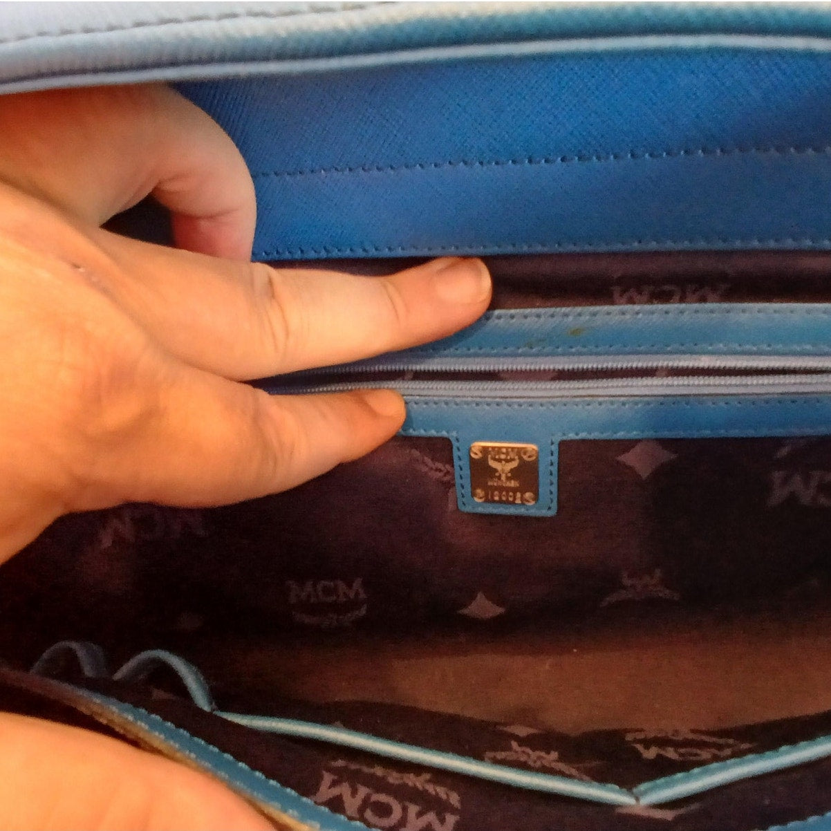 MCM Saffiano Leather Handbag Two-Tone Blue