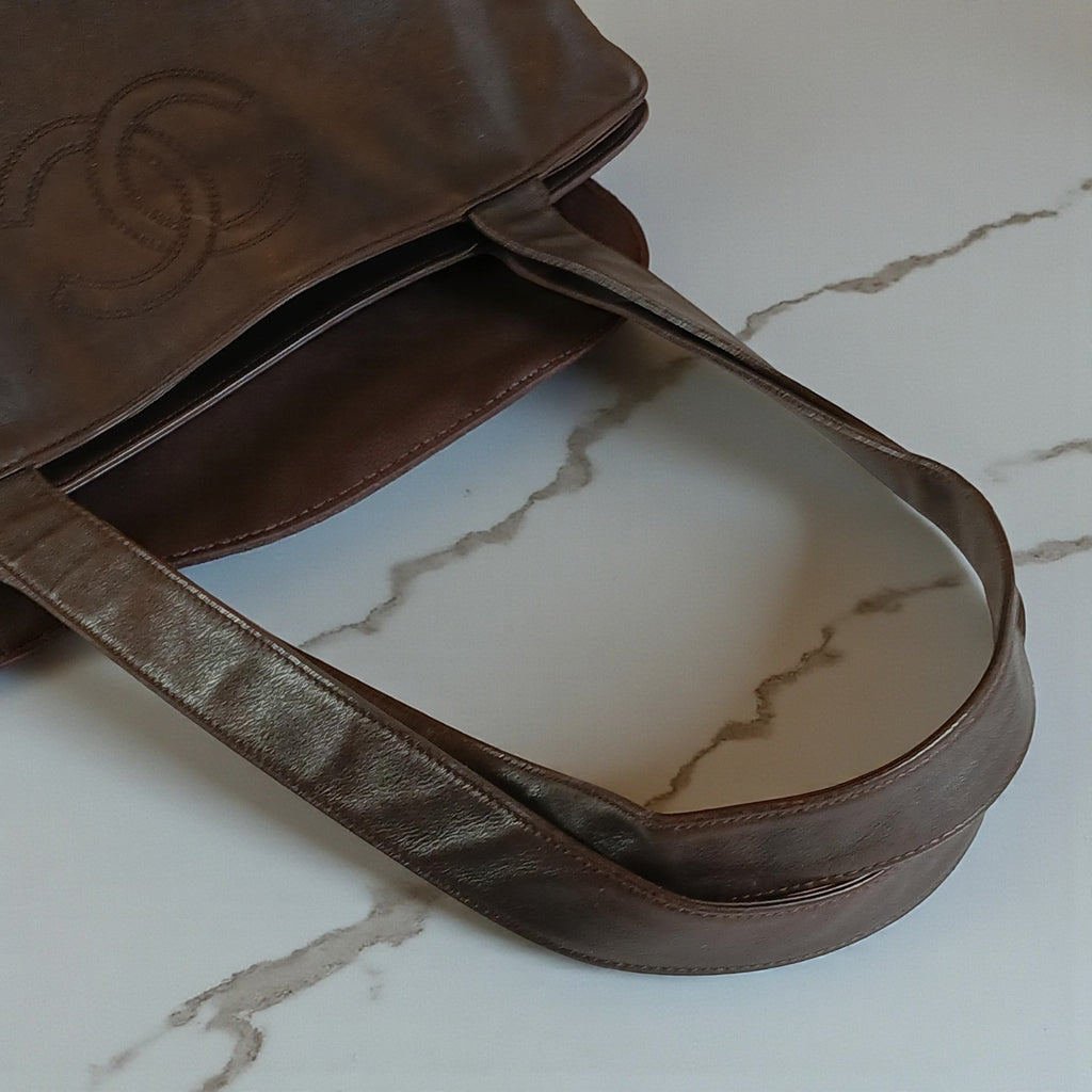 CHANEL Brown Coco Mark Lambskin Leather Tote Business Bag
