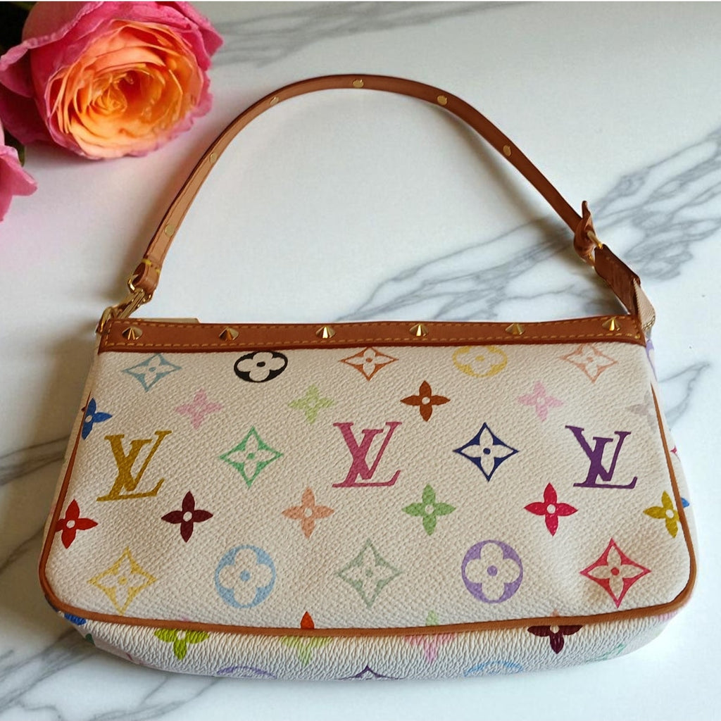 Authentic Louis Vuitton Multicolor Murakami Pochette Top Handle Bag