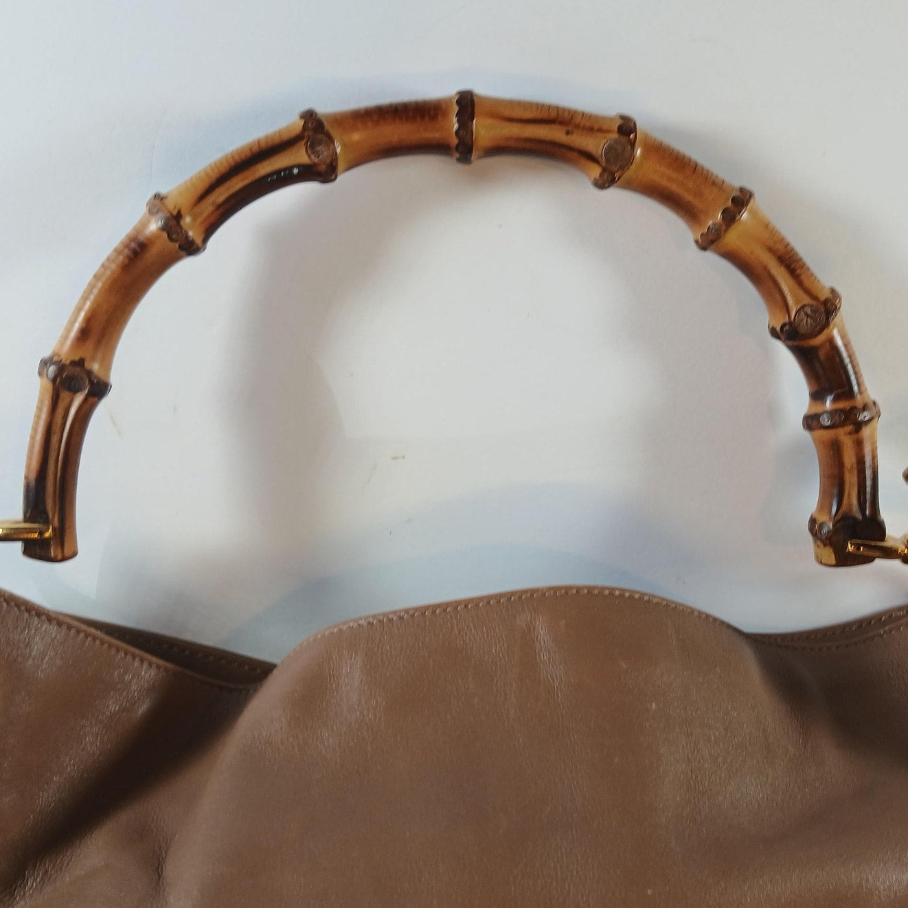 GUCCI Bamboo Shoulder/Hand Bag Leather Brown Gold
