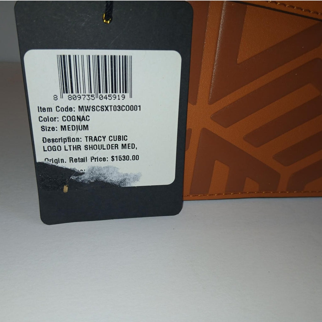 MCM Tracy Shoulder Bag in Cubic Logo Leather Cognac - NWT