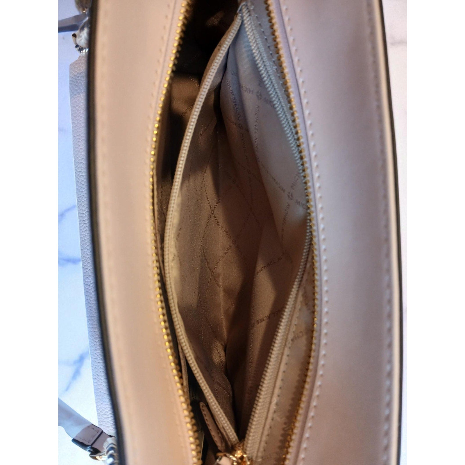 Michael Kors Jet Set Medium Leather Front Zip Chain Tote Powder Blush NWT