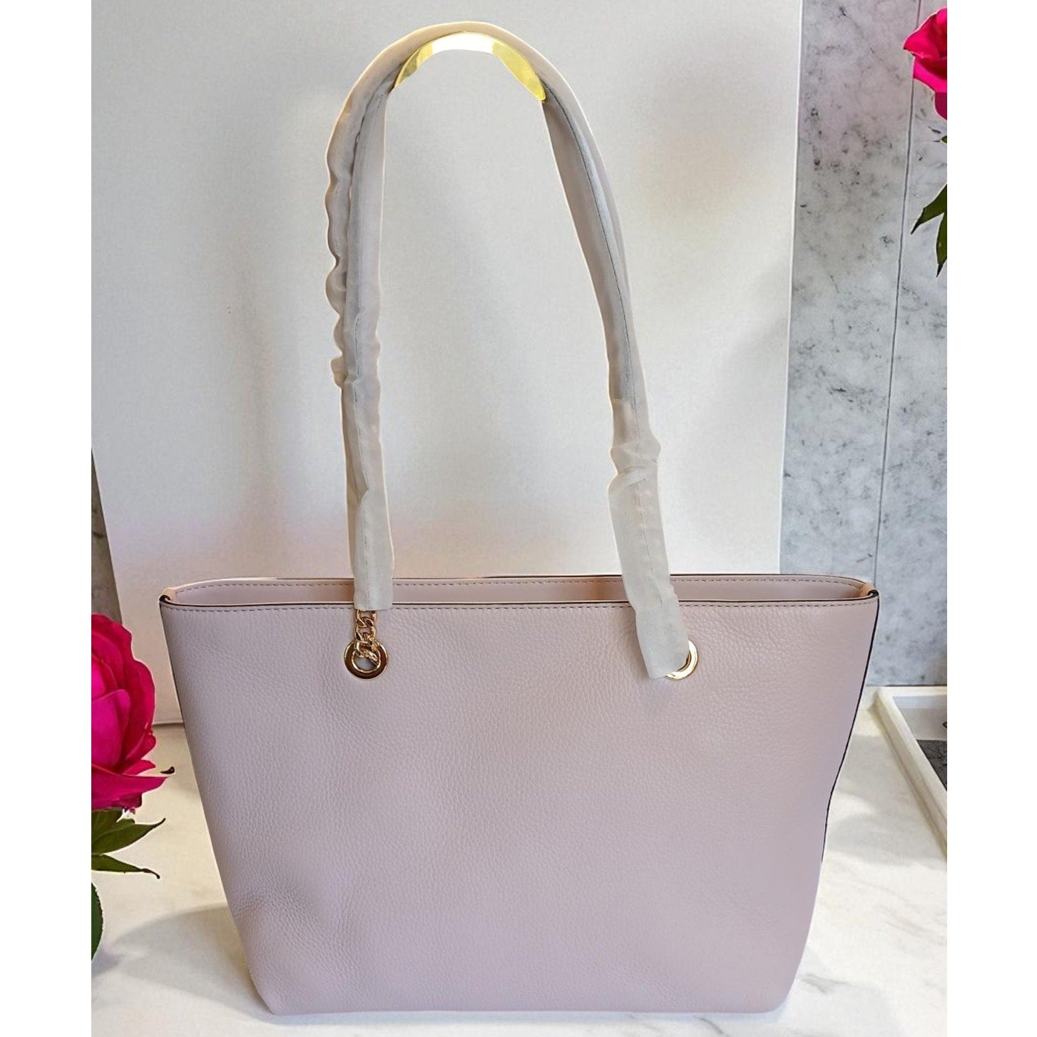 Michael Kors Jet Set Medium Leather Front Zip Chain Tote Powder Blush NWT